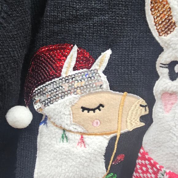 Karen Scott XL Holiday Christmas Crewneck Novelty Sweater Singing Llamas Black - Picture 4 of 7